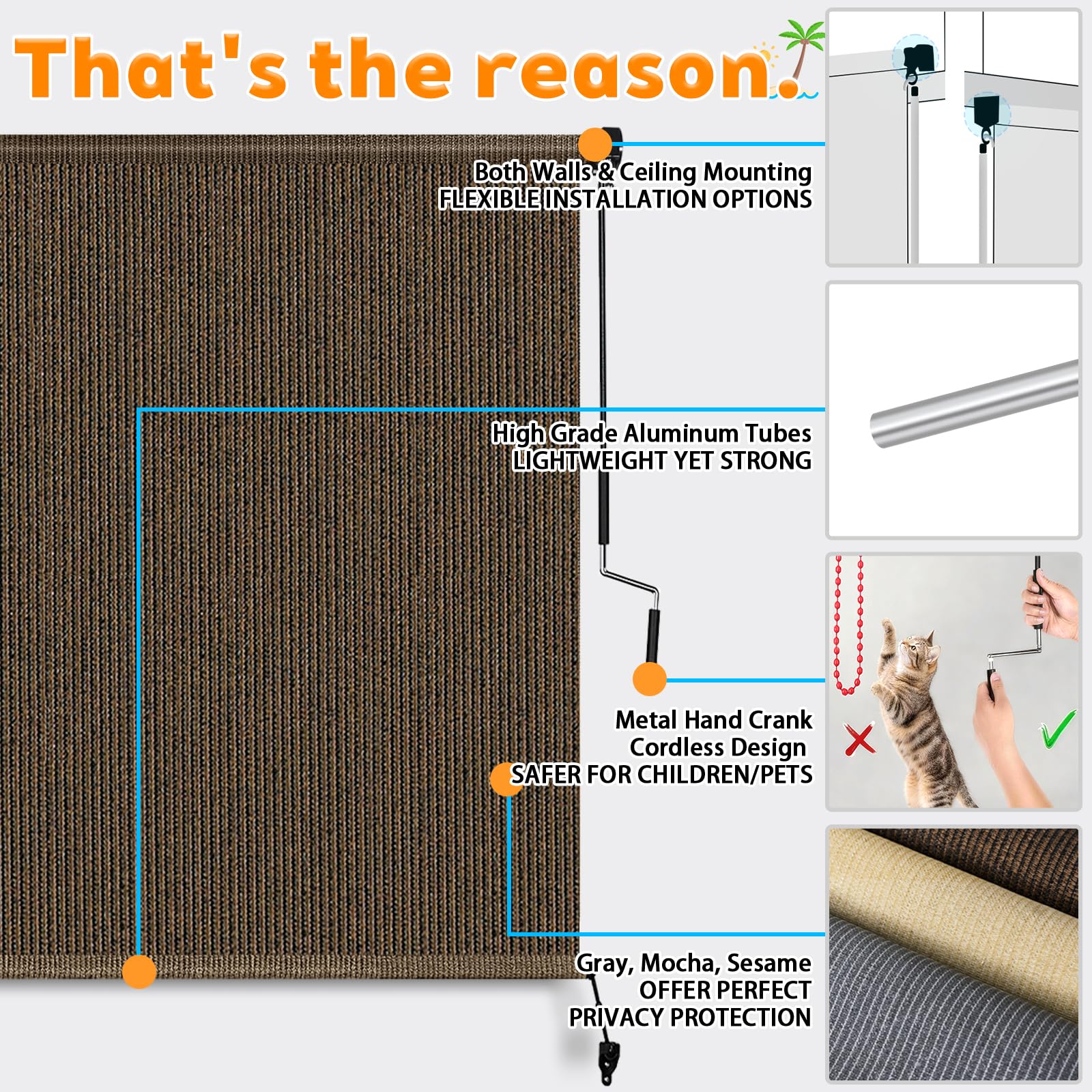 Solace Shade aluminum tube with splicing design demonstrates sturdy construction.