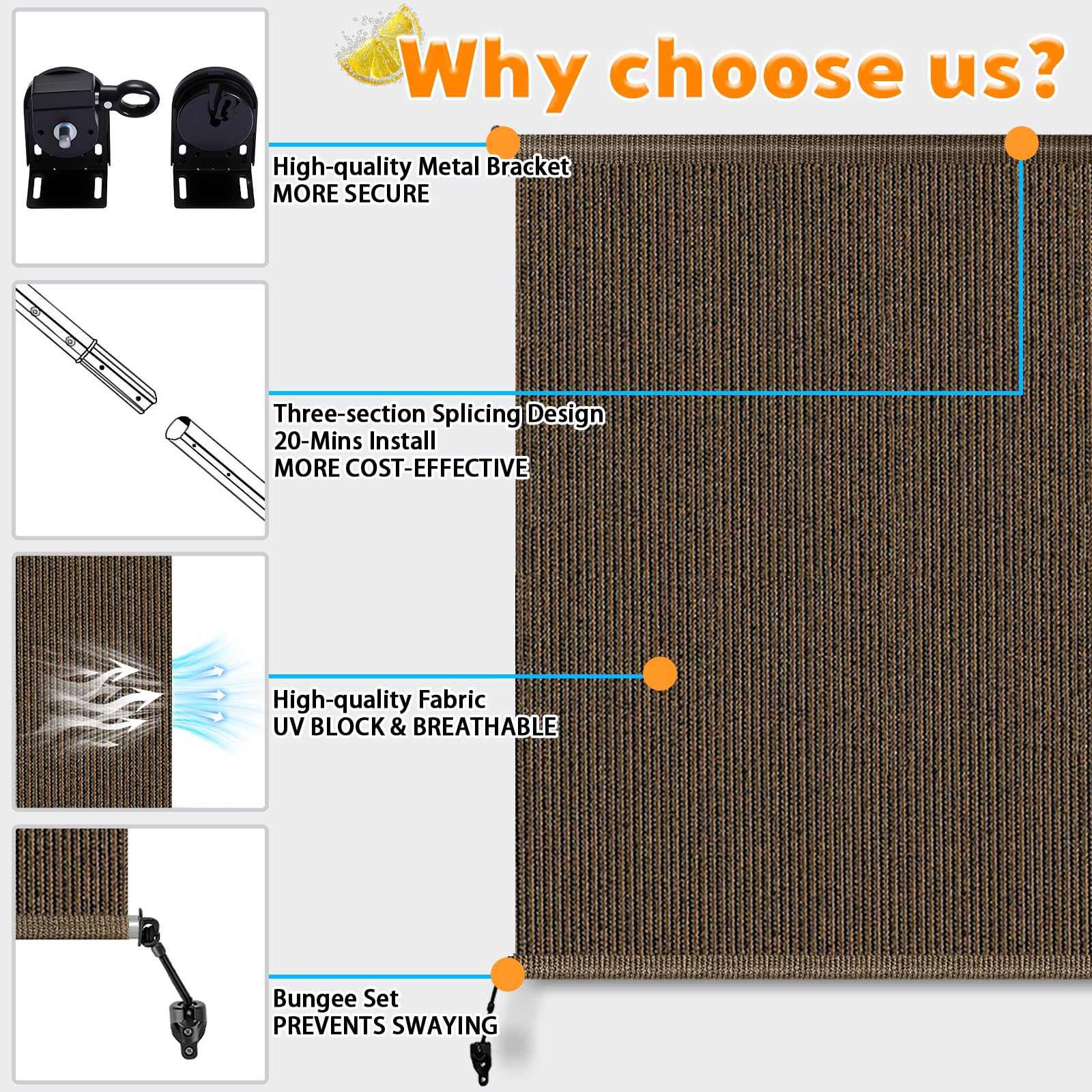 Solace Shade cordless operation handle shows effortless lifting for easy use.