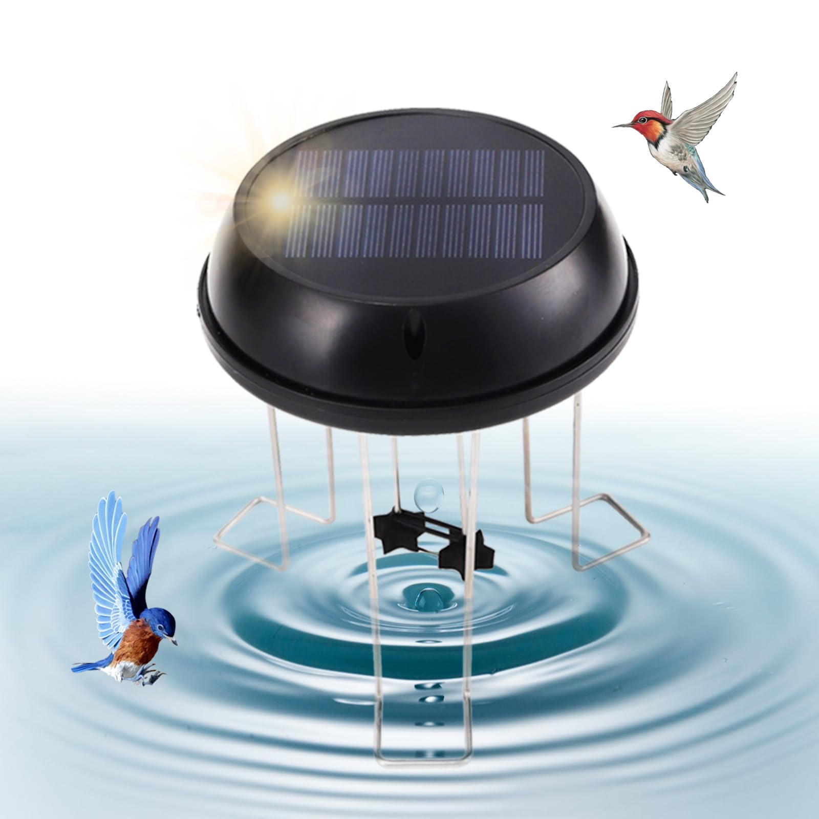 Solaceura Bird Bath Solar Wiggler activates gentle motion to invite birds to your garden.