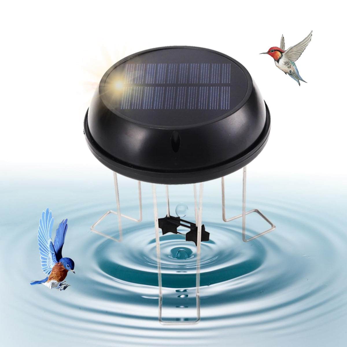 Solaceura Bird Bath Solar Wiggler activates gentle motion to invite birds to your garden.