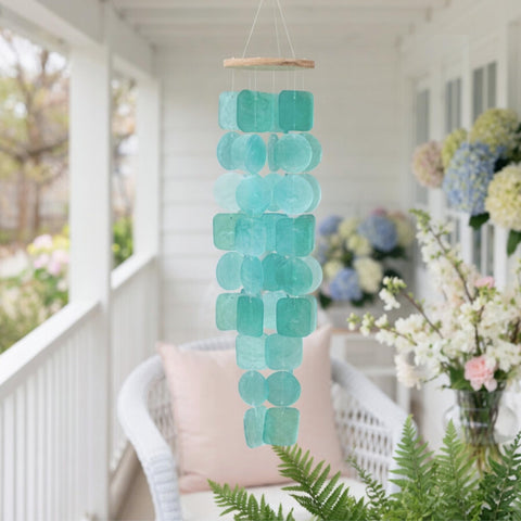 Solange & Frances capiz shells in alternating squares and circles detail