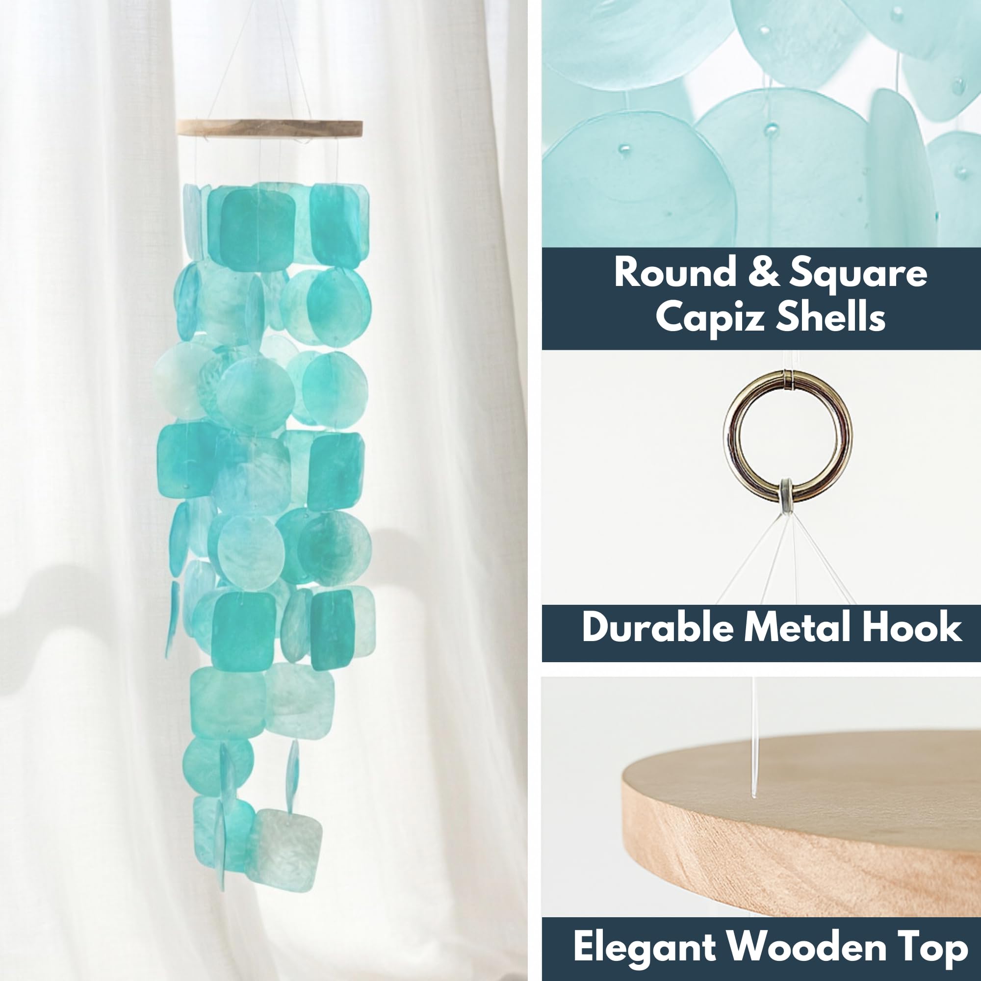 Solange & Frances natural wood top wind chime hanging for porch decor