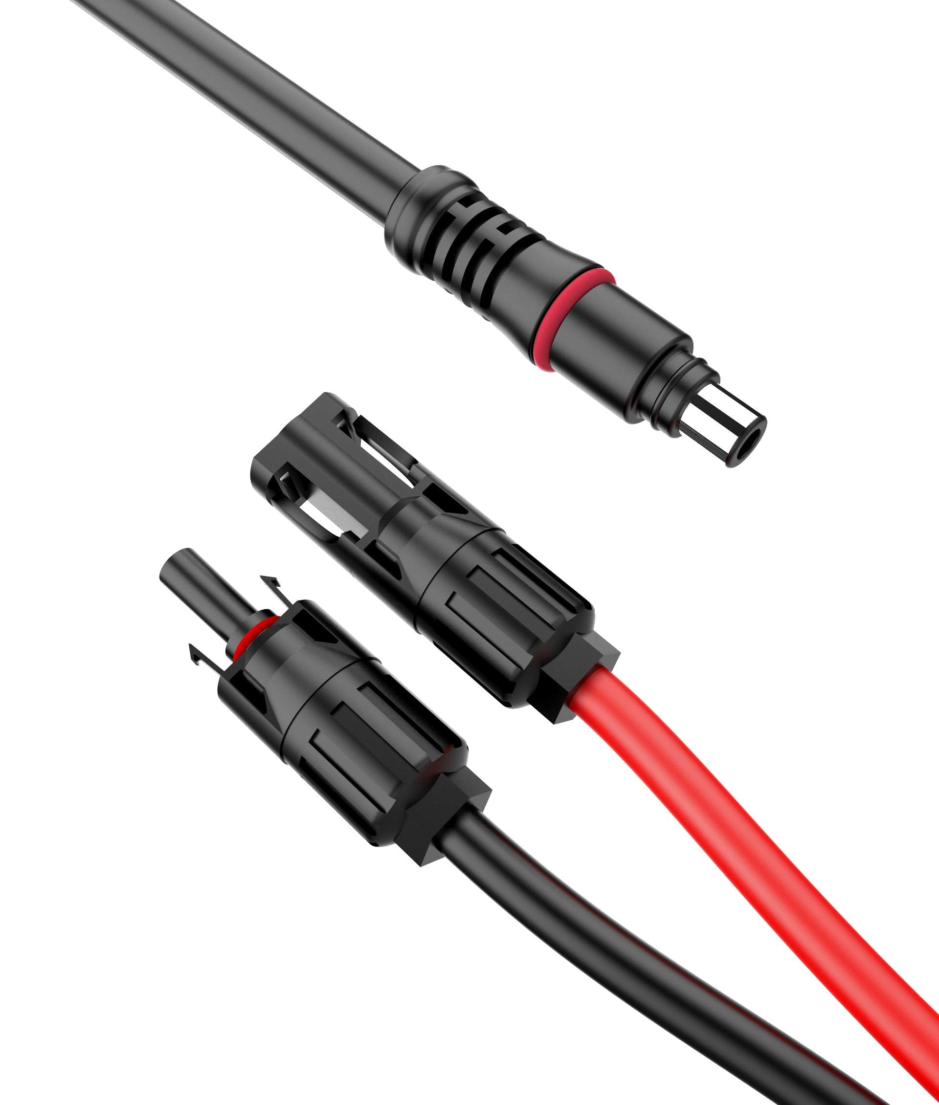 SolarEnz 8mm connector wiring with red positive terminal aids polarity identification.