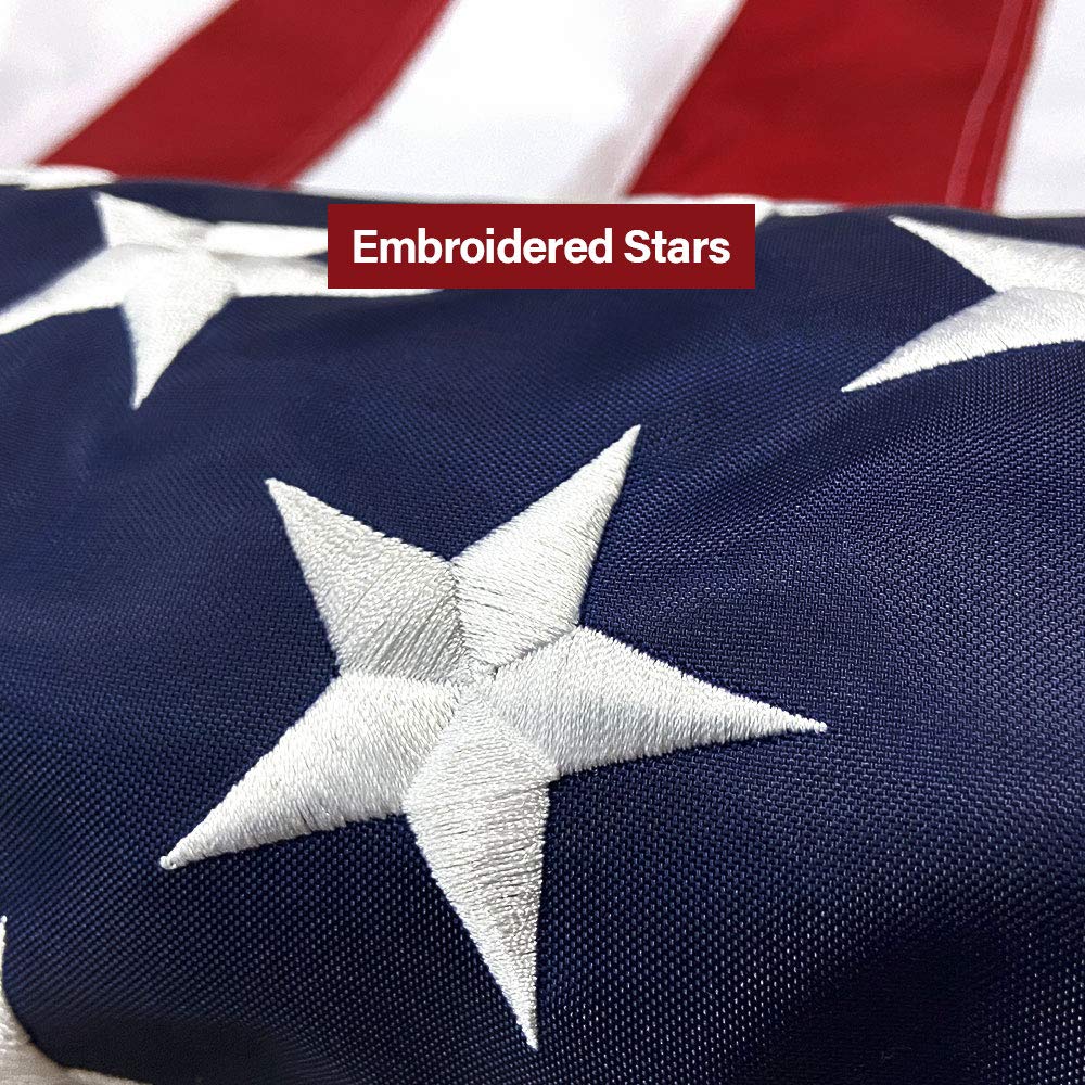 SolarStar flag showing sewn stripes and dense stitching for durability.