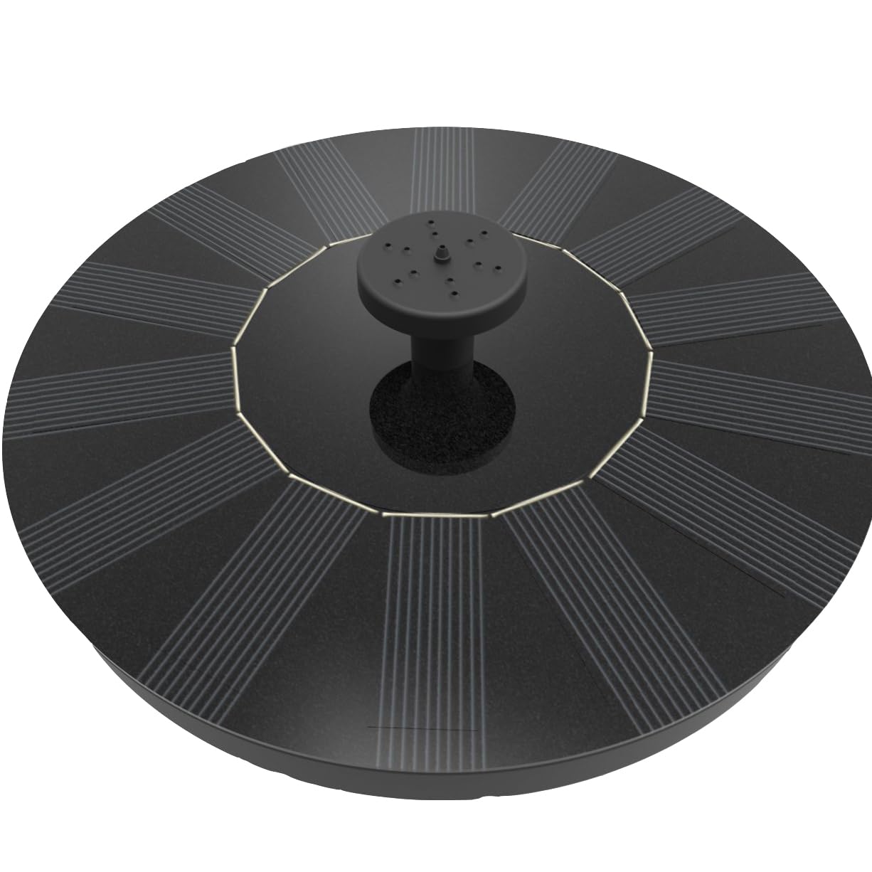 Solatec solar fountain panel powers sun-driven outdoor water features.