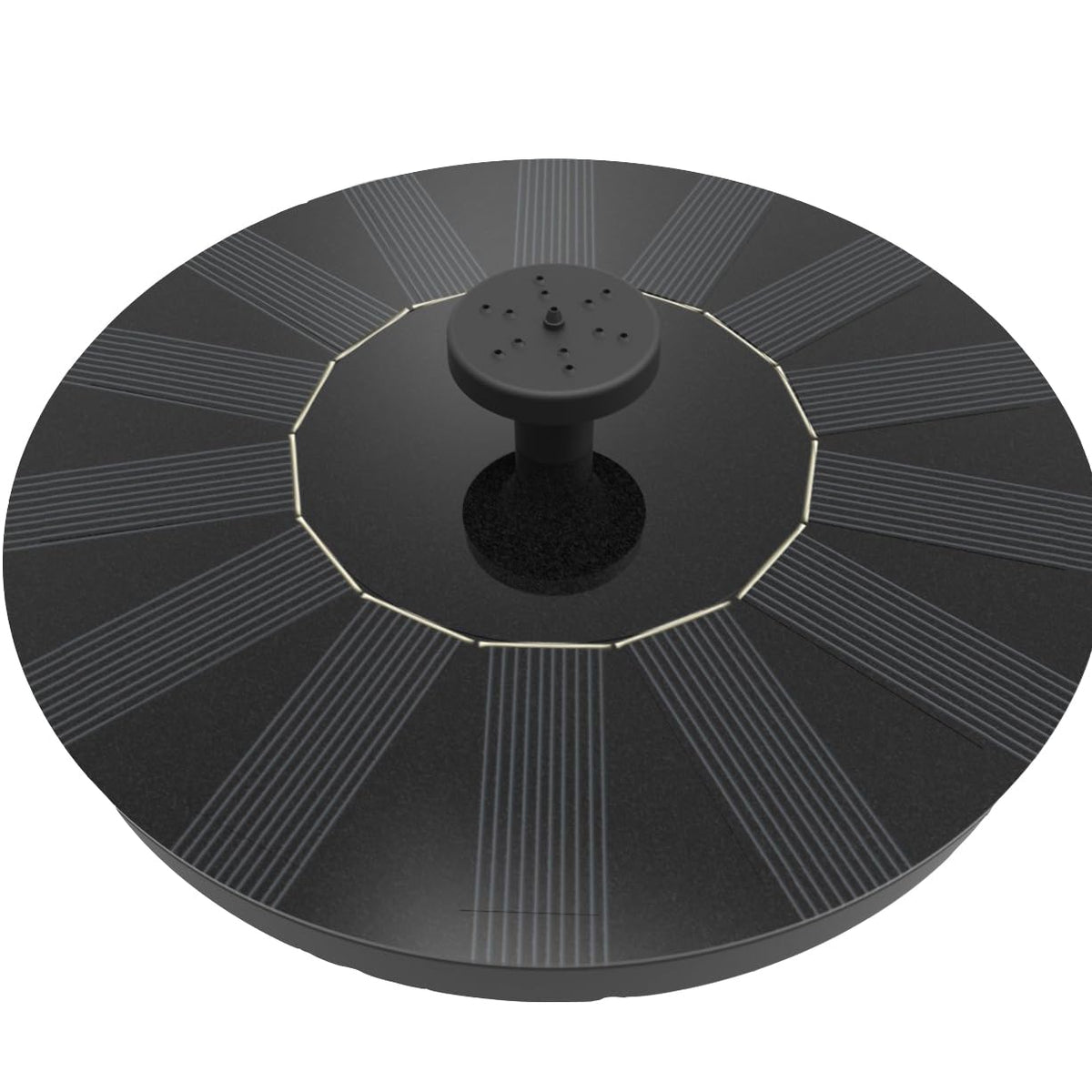 Solatec solar fountain panel powers sun-driven outdoor water features.