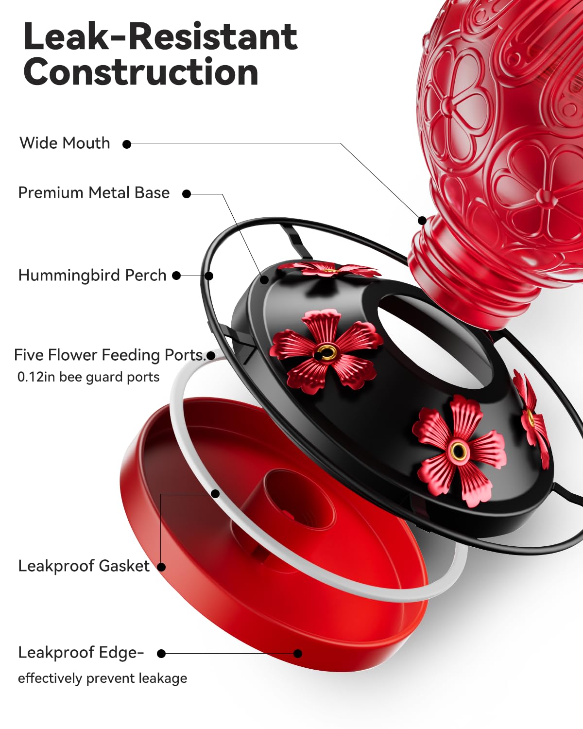 Solawngarden feeder with five stations allows multiple hummingbirds to feed.