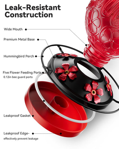 Solawngarden feeder with five stations allows multiple hummingbirds to feed.
