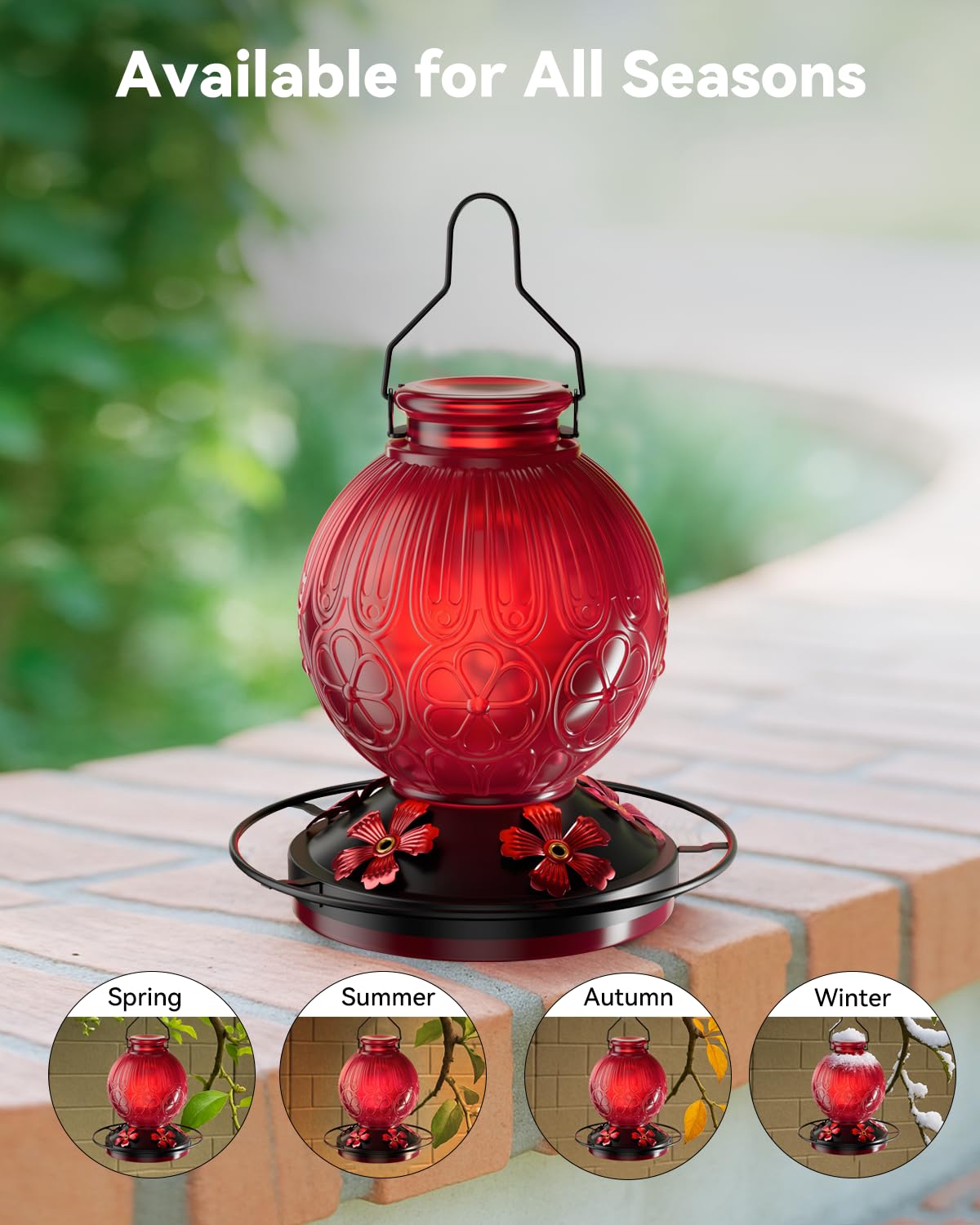 Vintage spherical glass finish complements outdoor decor.