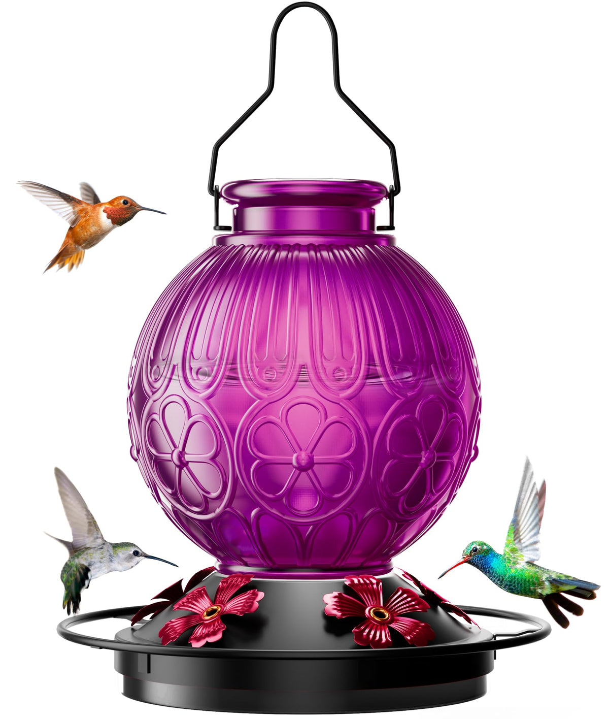 Solawngarden 26oz hummingbird feeder violet glass bottle with five feeding stations for multiple birds