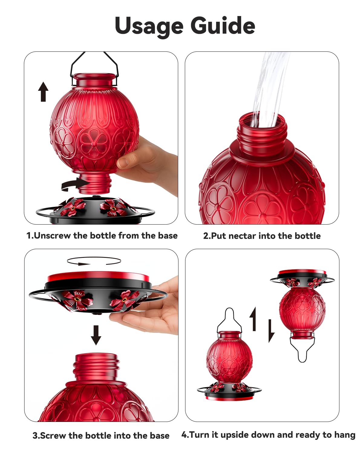 Wide-mouth glass design makes cleaning and refilling quick.