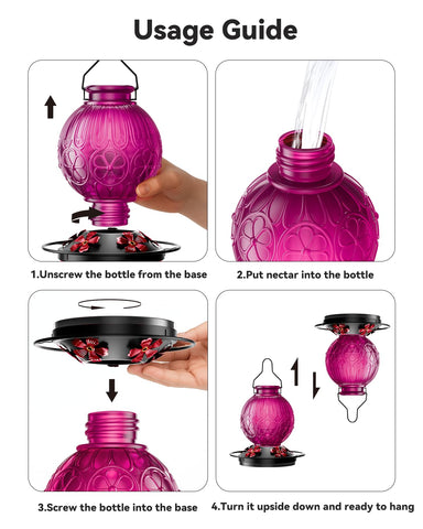 Solawngarden hummingbird feeder wide-mouth opening for easy cleaning and refilling
