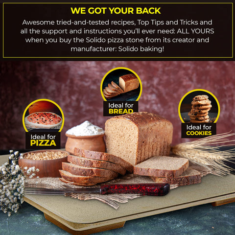Solido pizza stone withstands temperatures up to two thousand degrees.