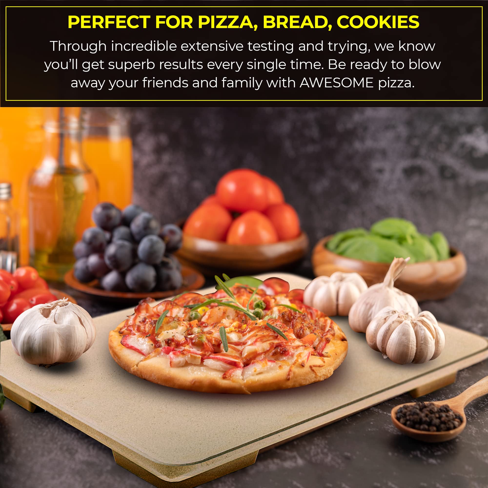 Solido rectangular pizza stone bottom spiral detail with even heat retention.