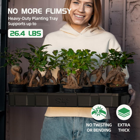 SOLIGT 10-pack heavy-duty seedling trays for organized labeling and easy reuse.