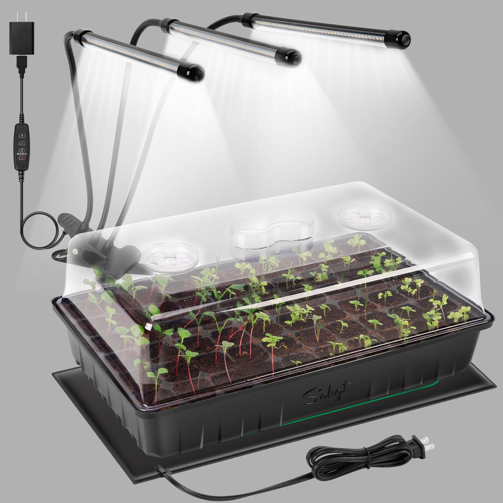 SOLIGT 60-cell seed starter kit with grow light for indoor germination and steady growth.