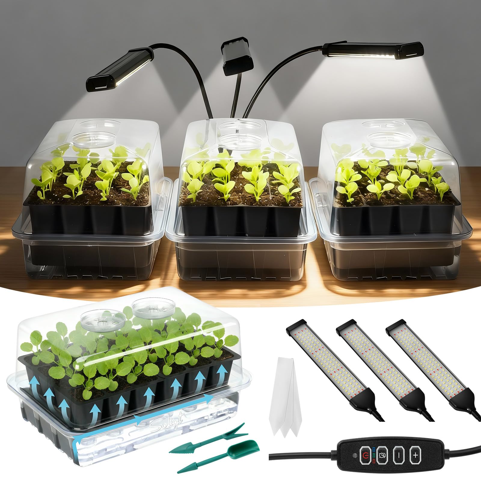 SOLIGT 72-cell seed starter with grow light for indoor germination