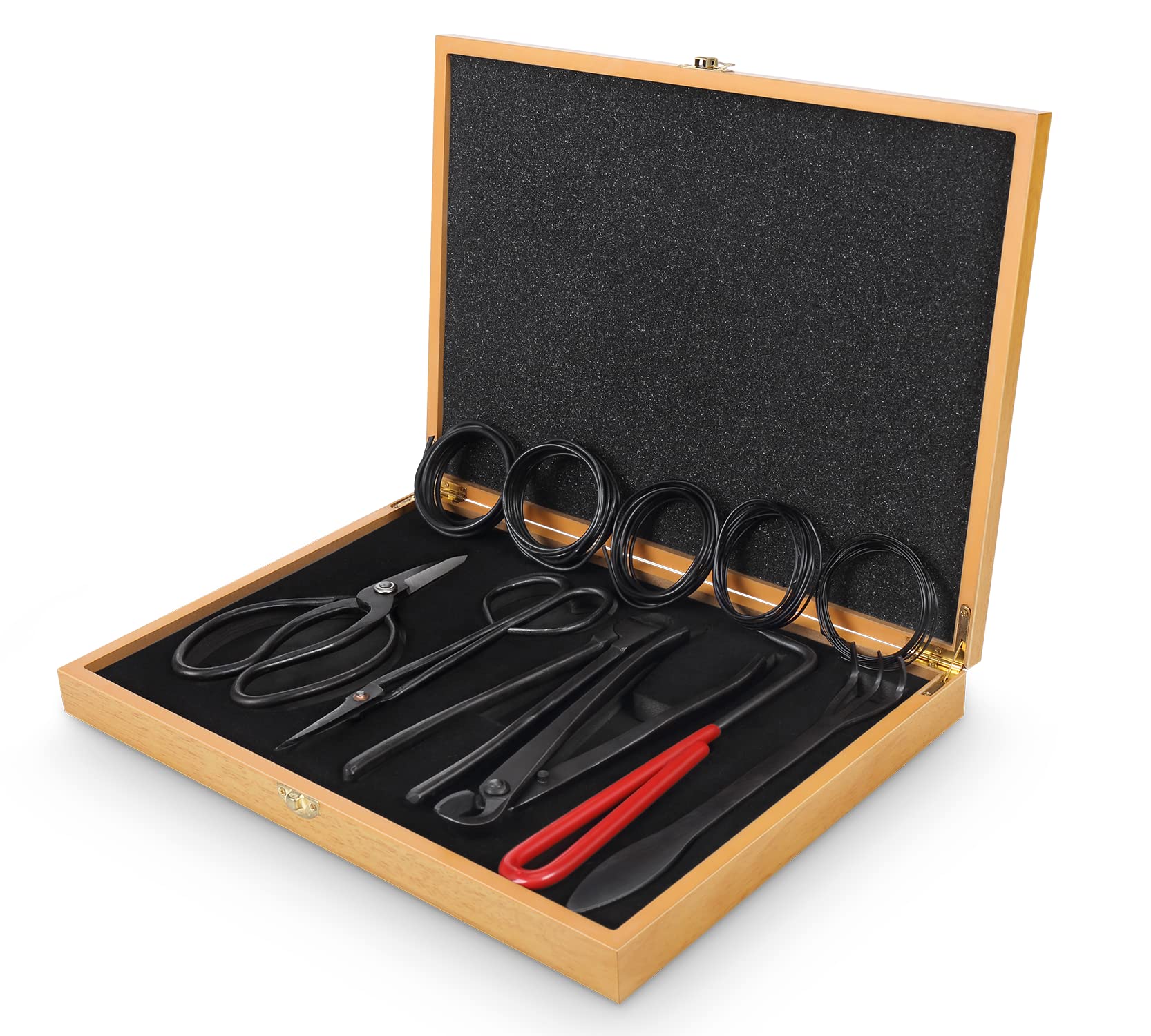 SOLIGT Bonsai Tools Set with wood box for organized pruning and care.