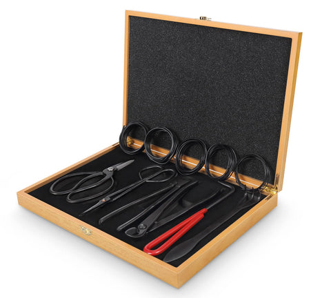 SOLIGT Bonsai Tools Set with wood box for organized pruning and care.