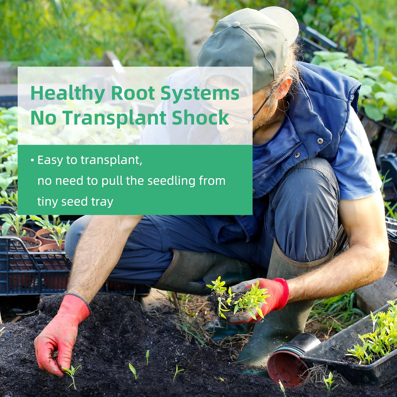 Compact design shows easy separation of soil cubes from the blocker.