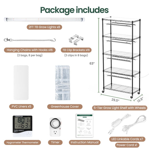 SOLIGT grow lights setup with 8x 2ft full-spectrum tubes boosting seedlings