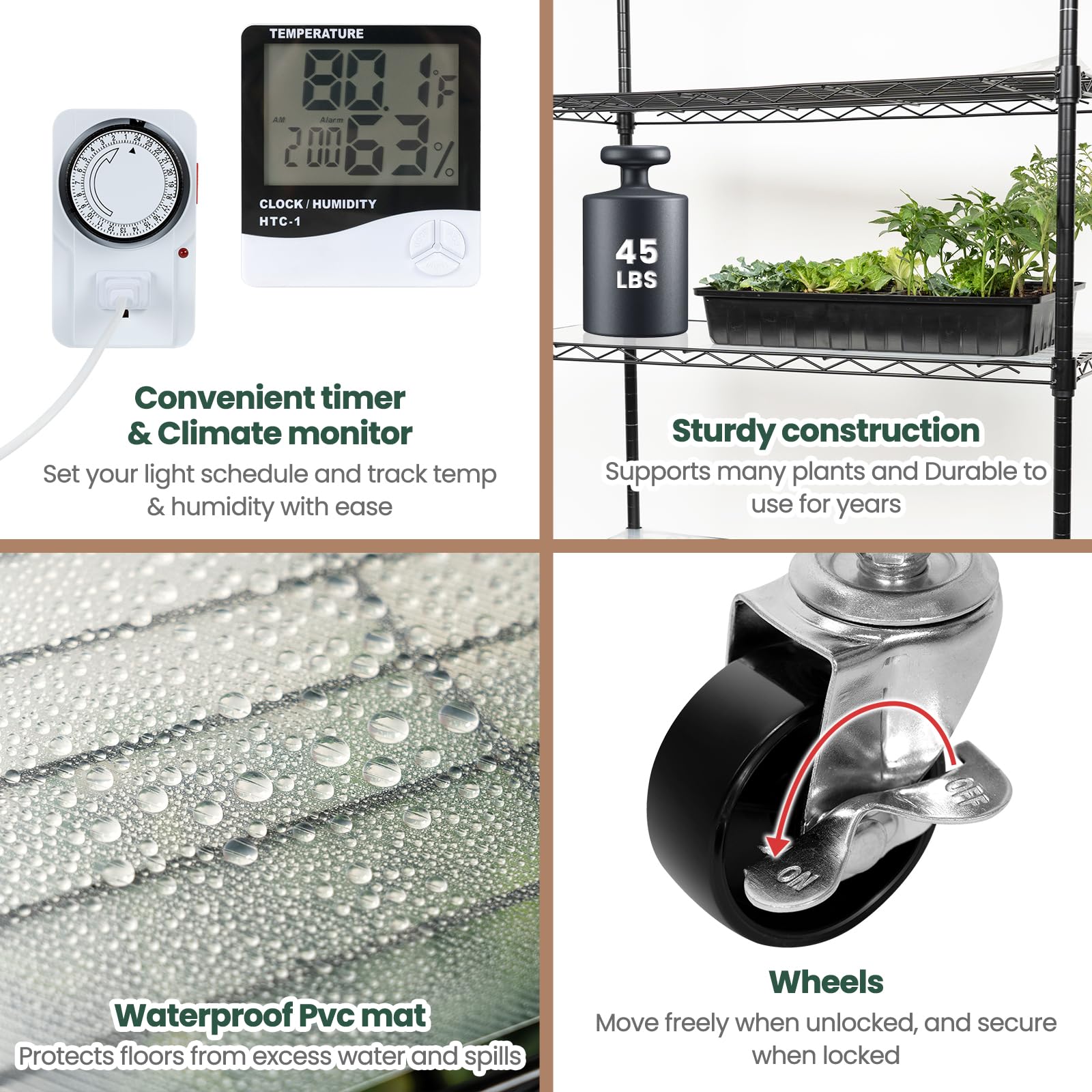 SOLIGT adjustable shelves supporting seedlings to mature plants
