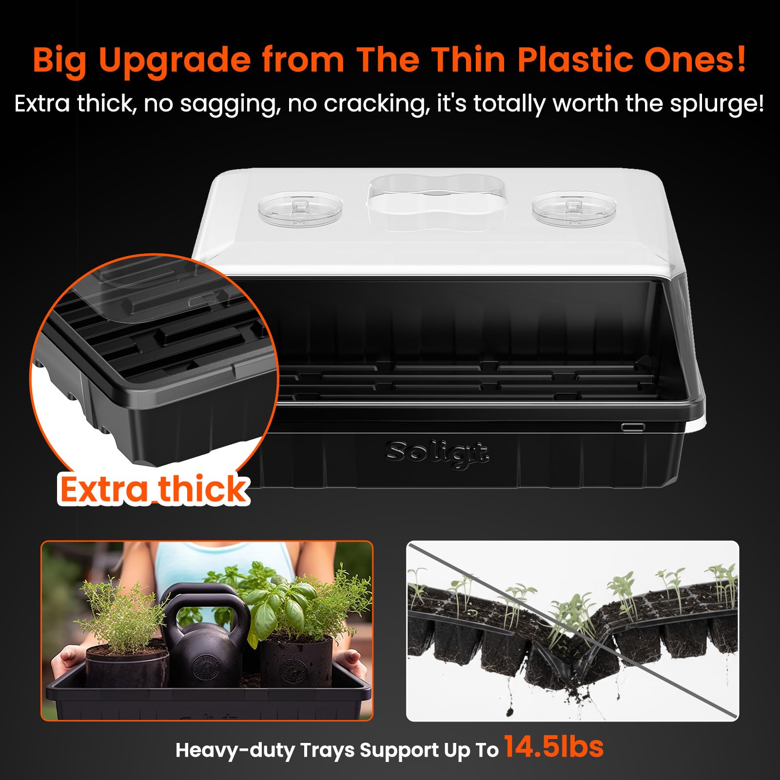 SOLIGT seed starter trays with dome assembly for stable humidity