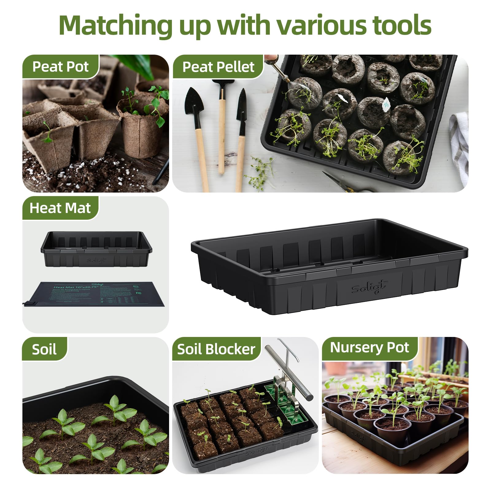 SOLIGT seed tray bottom-watering setup illustrates efficient moisture delivery to roots.