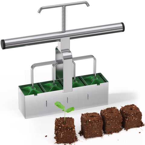 SOLIGT soil blocker with a comfortable handle for easy seed block formation.