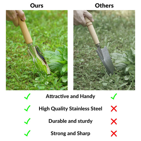 SOLIGT stainless steel hand tools with wooden handles for comfortable, durable use.
