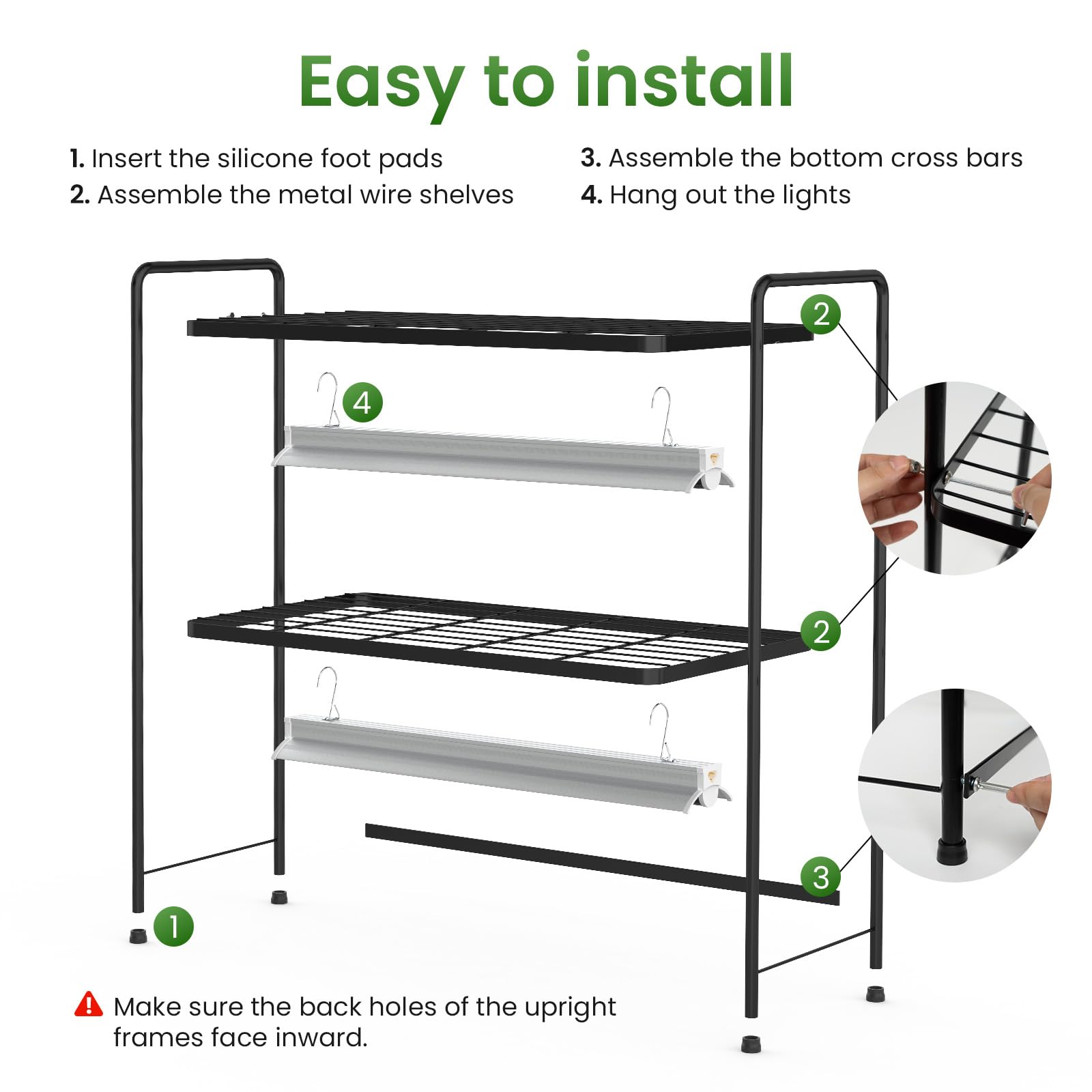SOLIGT sturdy metal frame provides stable support for pots and seed trays.