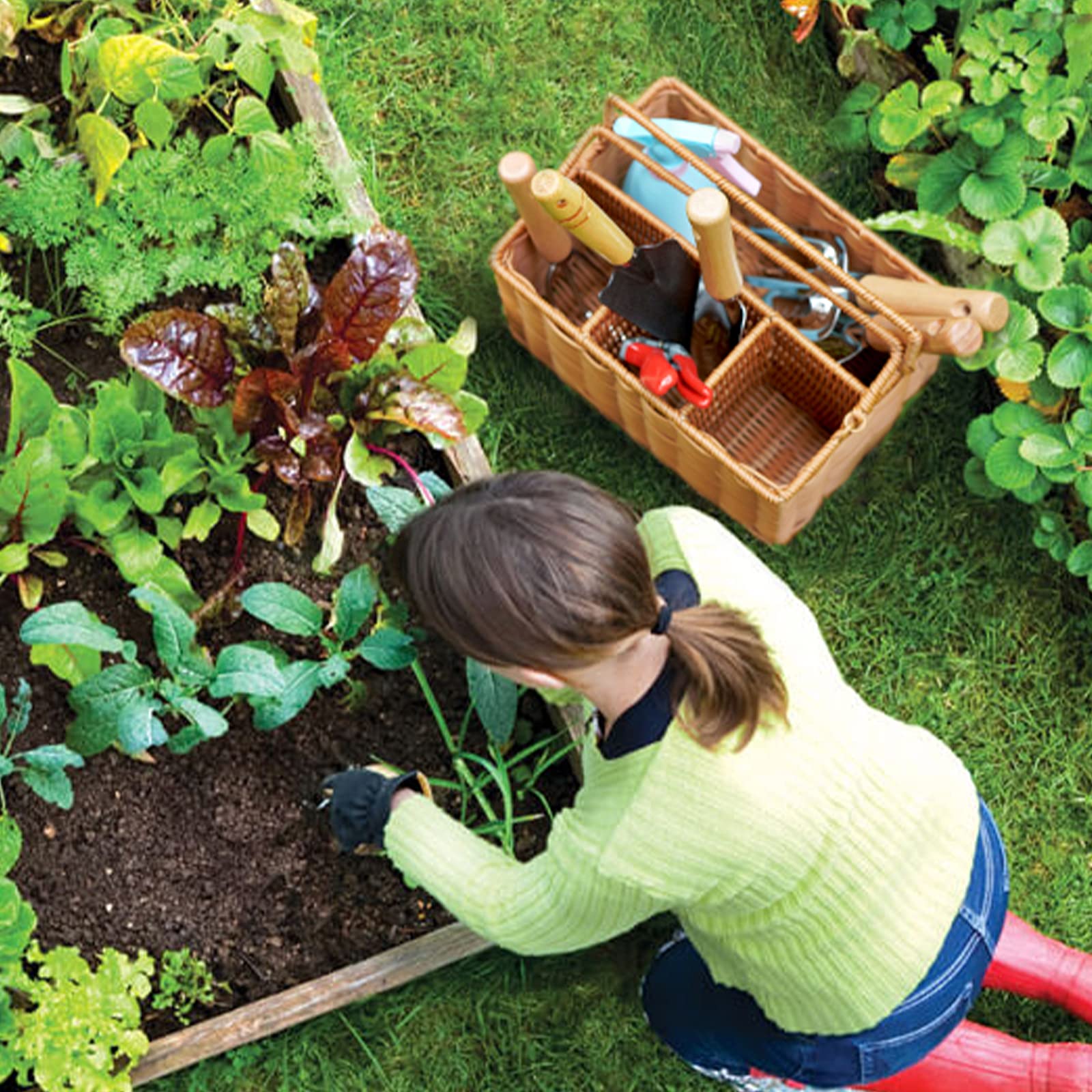 SOLIGT wicker storage basket keeps tools within reach for quick gardening routines.
