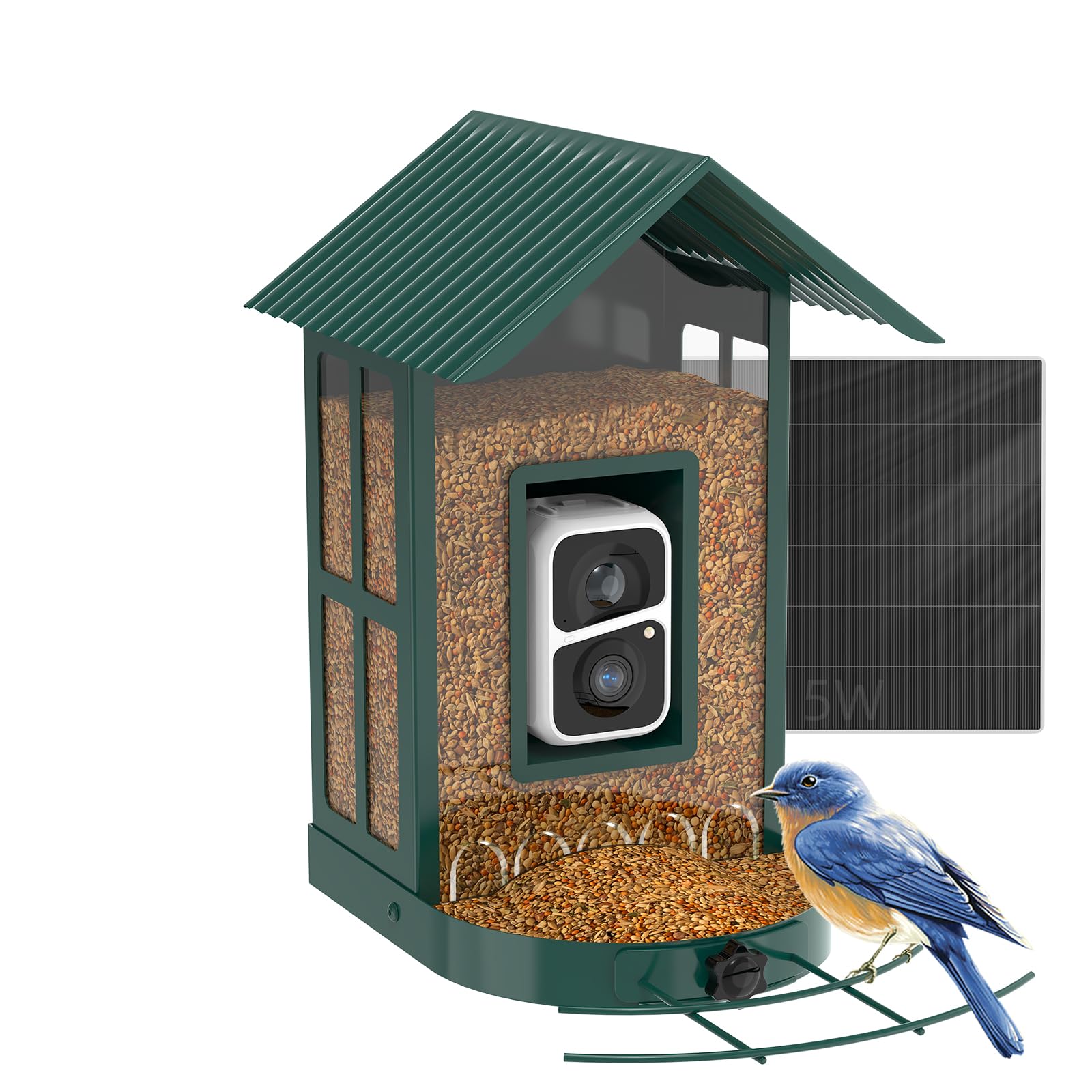 Soliom BF08 green bird feeder viewed from front for easy yard watching