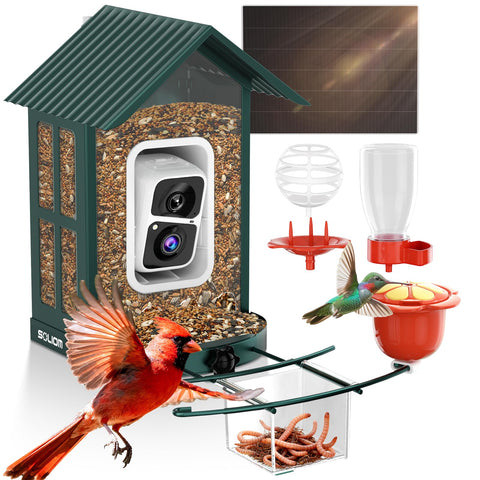 SOLIOM bird feeder with camera: 2K live view for close-up birdwatching.