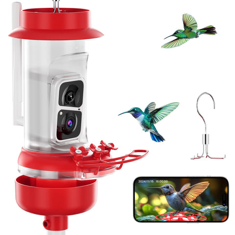 Soliom Hummingbird Feeder with Camera 2K close-up view of vivid birds