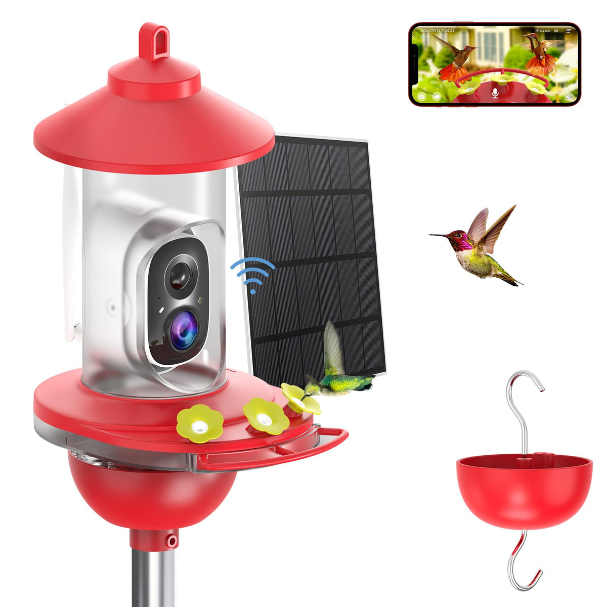 SOLIOM hummingbird feeder camera close-up video for vivid bird watching