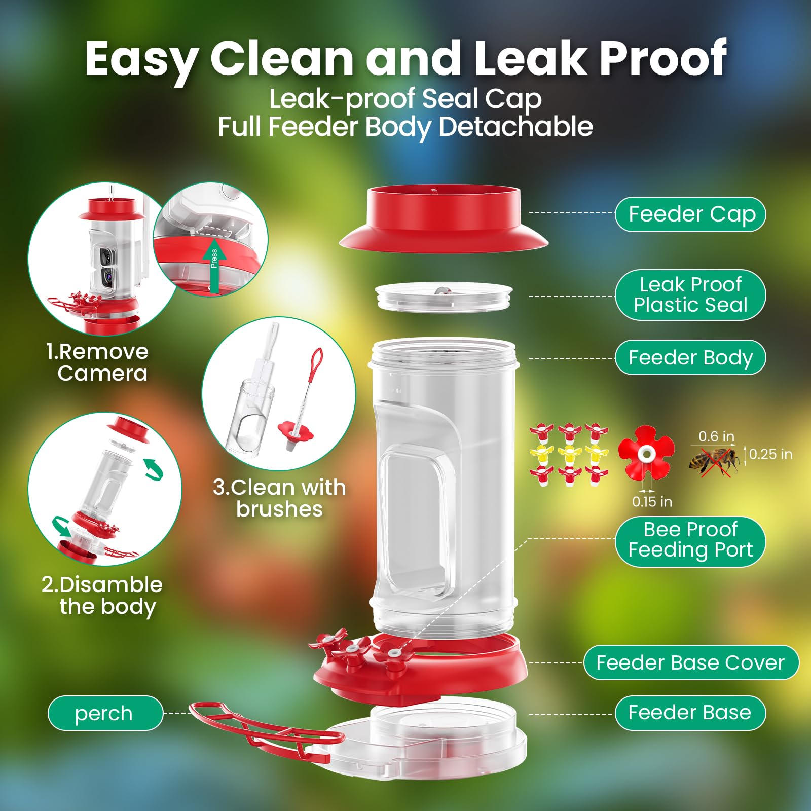 SOLIOM Hummingbird Feeder solar-powered operation supports year-round use.