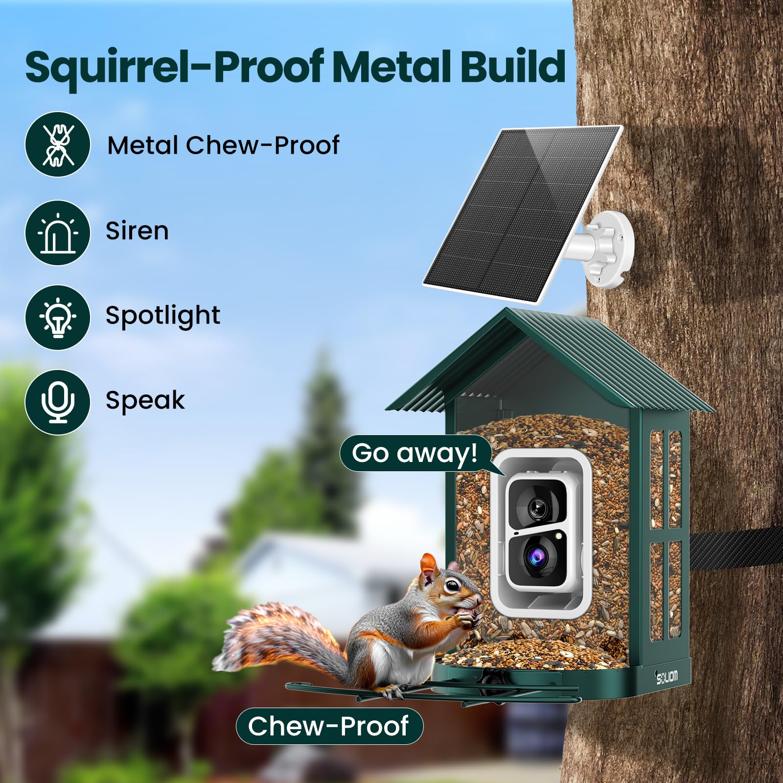SOLIOM solar-powered roof powers the camera for continuous watching.