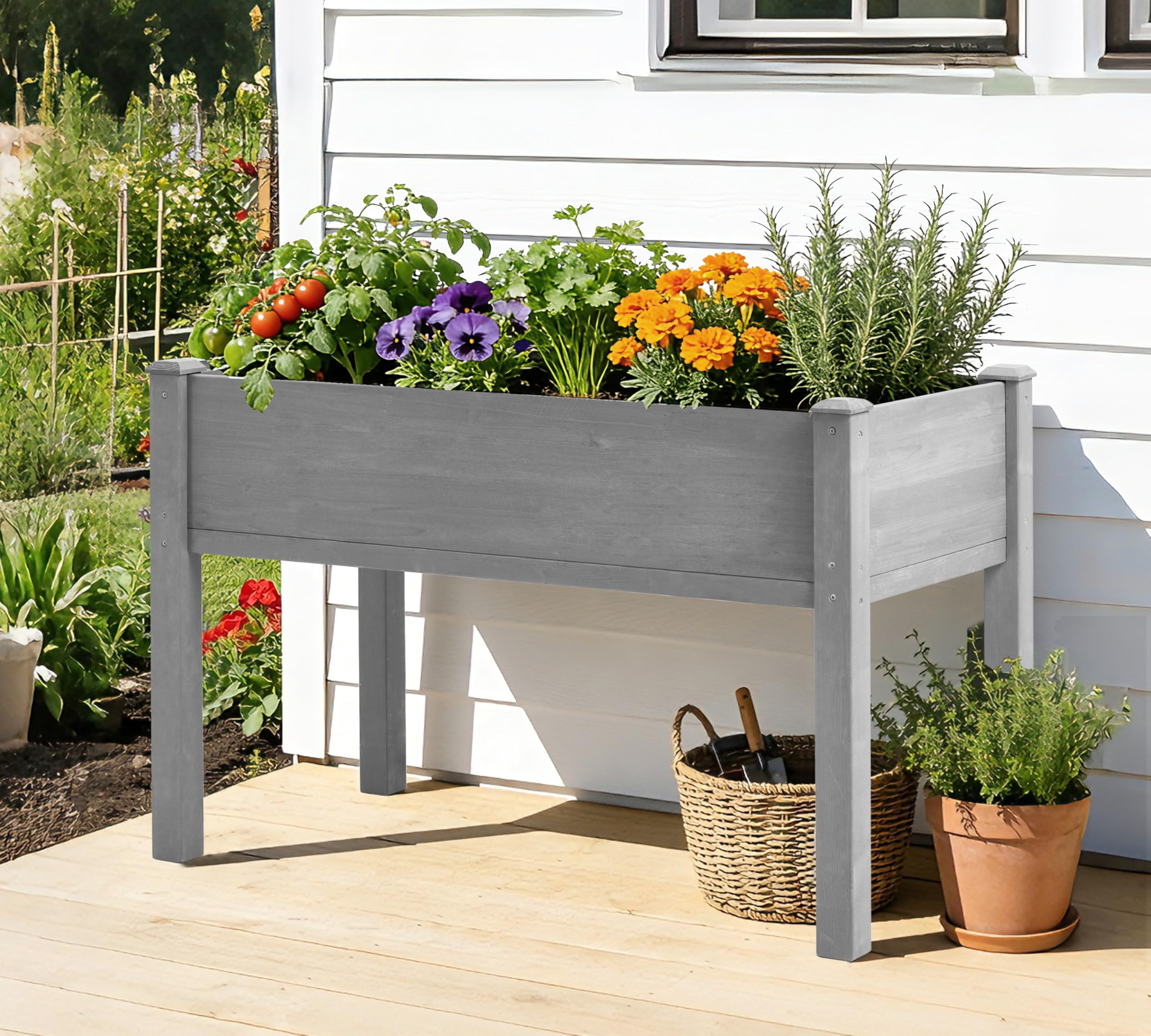 SoliWood grey cedar planter box exterior showcasing natural wood grain