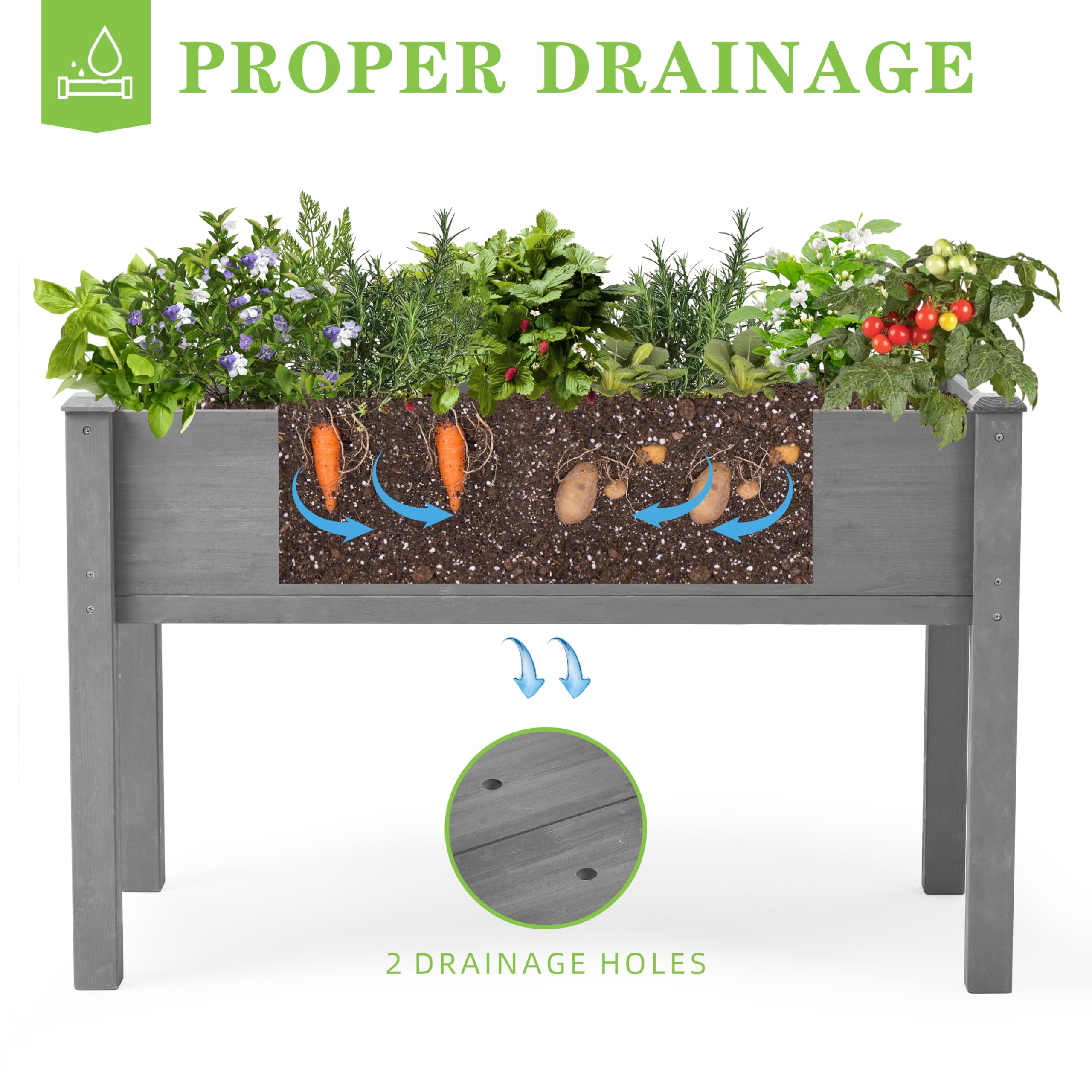 SoliWood sturdy legs and frame provide a durable growing space