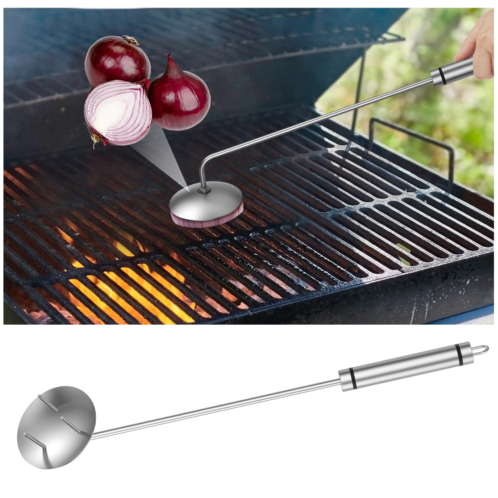 Solldgt onion-holder bristle-free grill brush with long handle for safe high-heat cleaning