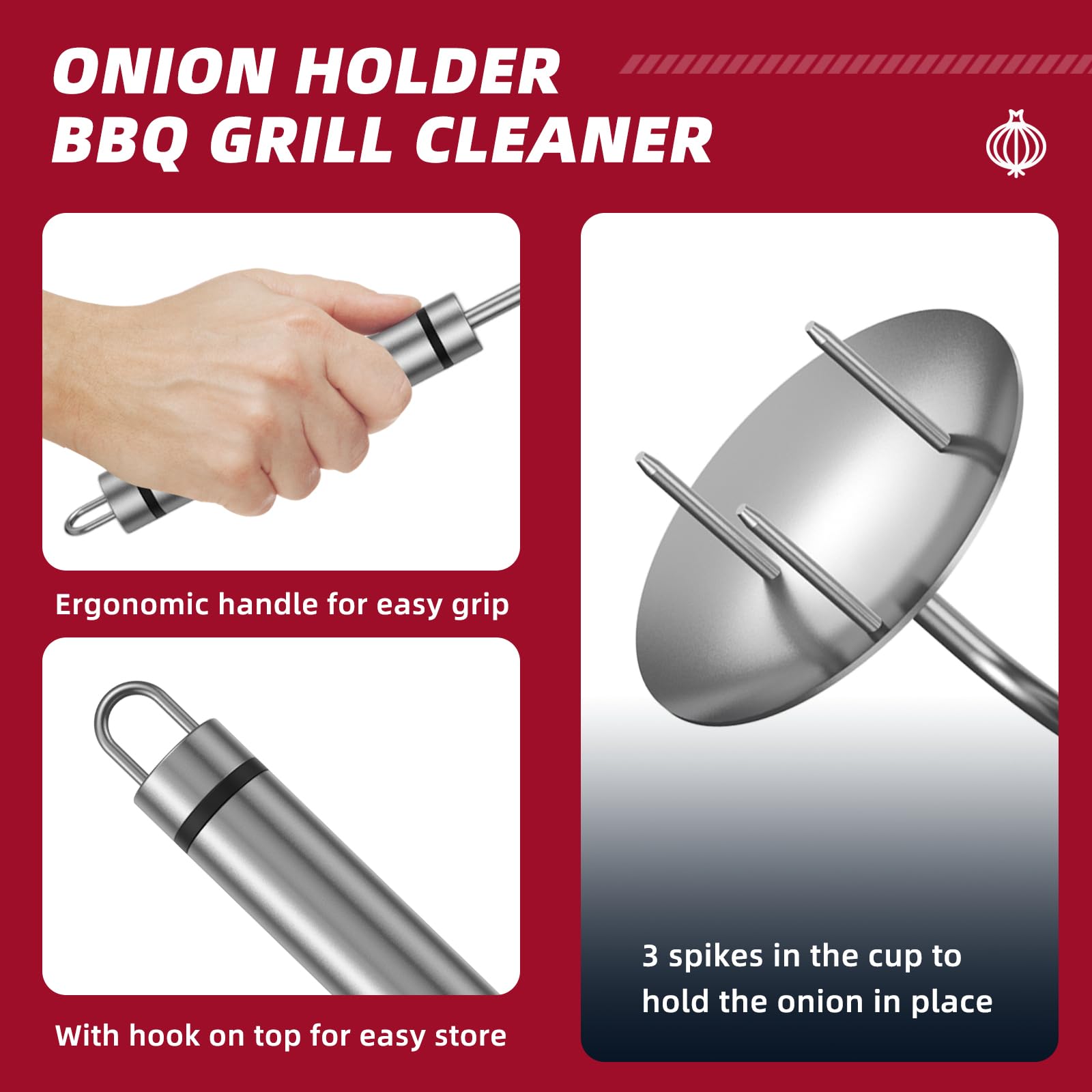 Solldgt onion-holder detachable cup design enables portable grill cleaning tool