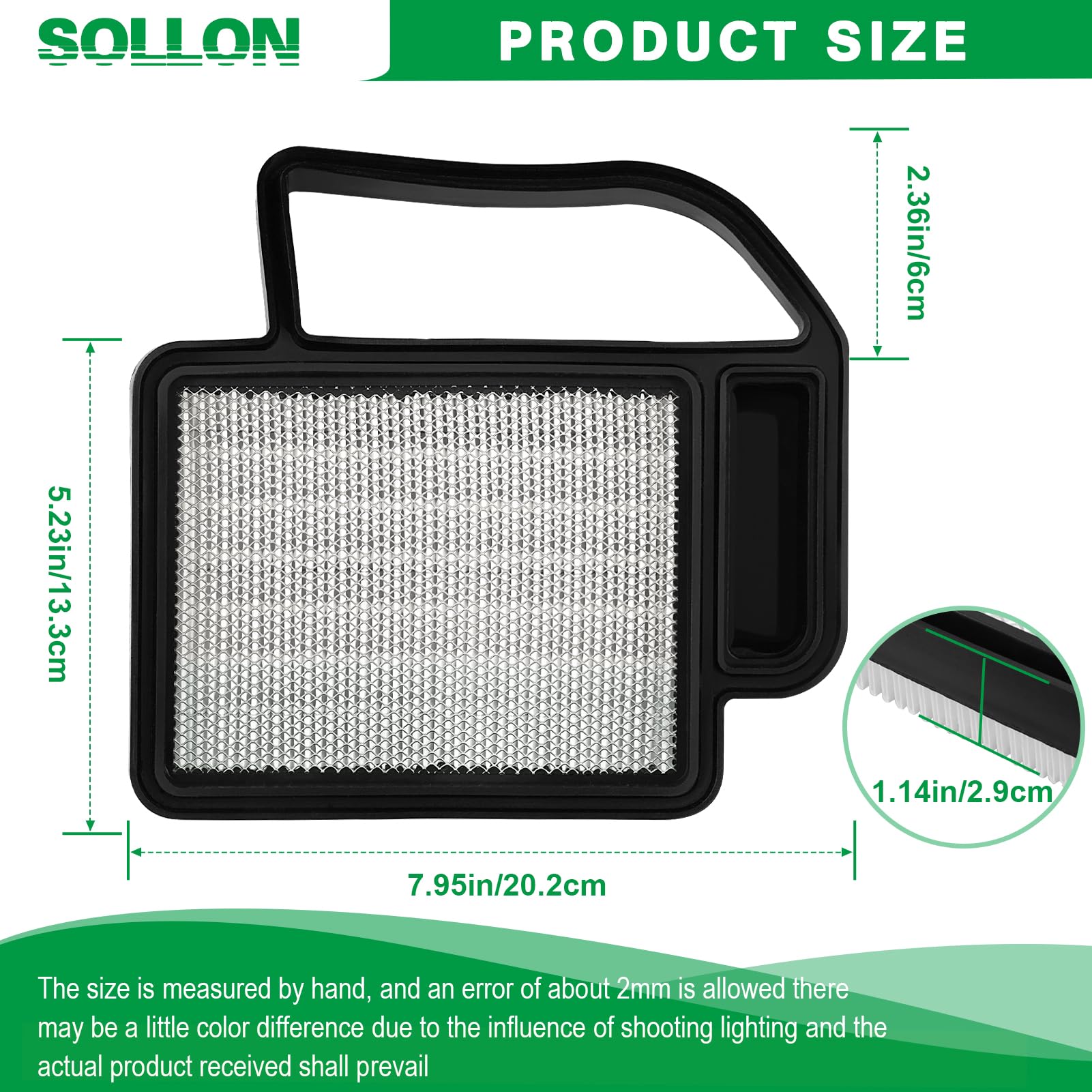 SOLLON KH-20-883-06-S1 air filter side view with compact, tractor-friendly profile