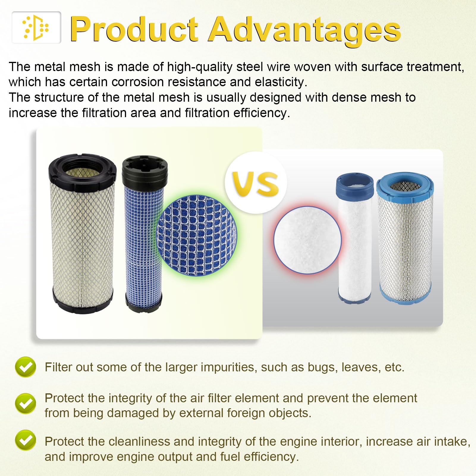 SOLLON outer air filter 25-083-01-S for Kawasaki enhances filtration