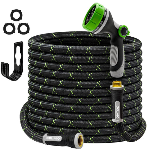 SOLMIO garden hose 50ft ready for yard watering tasks.