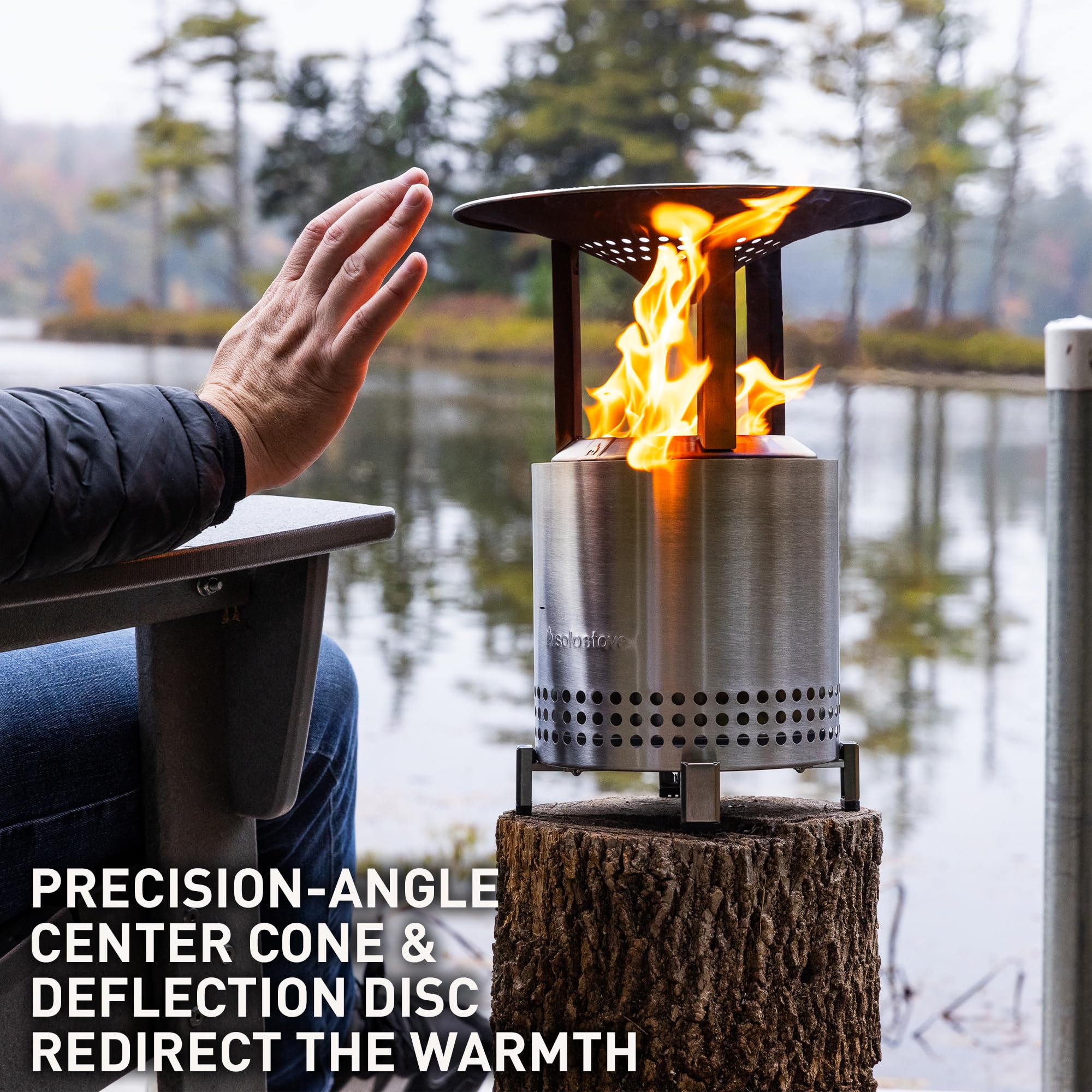 Solo Stove Mesa XL heat deflector assembly simplifying heat management near guests.
