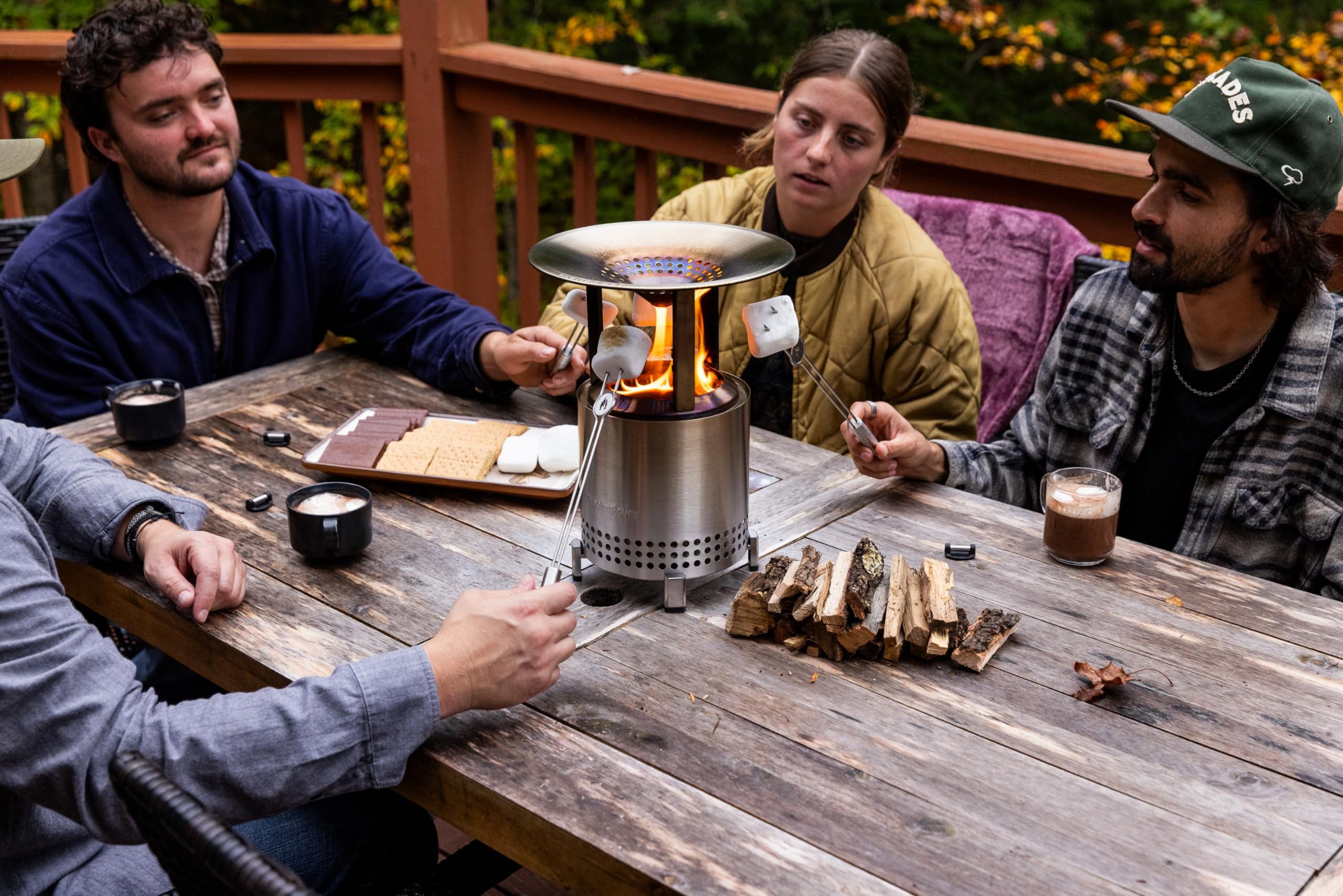 Solo Stove Mesa XL deflector disc captures rising heat for comfort.