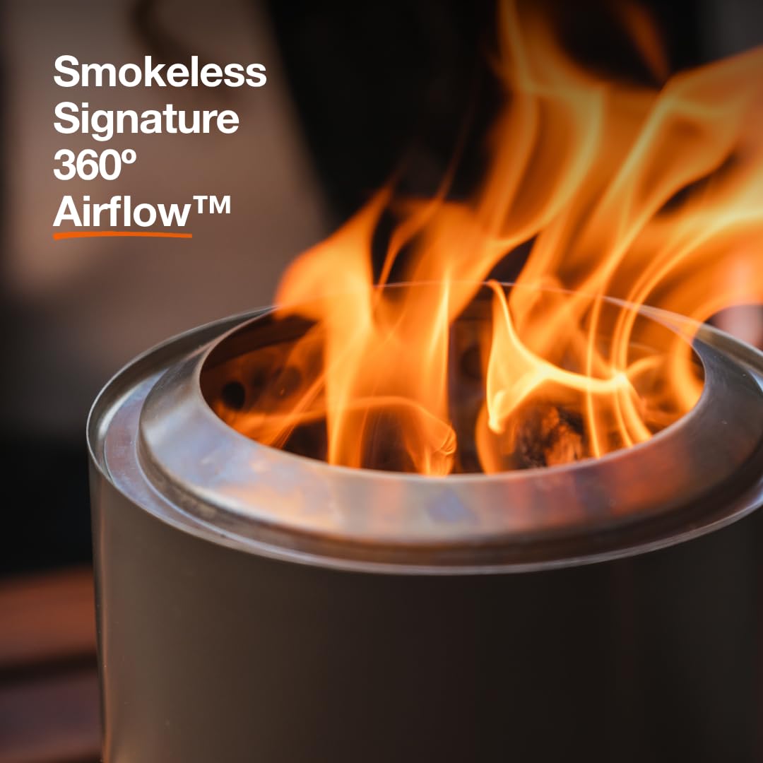 Mesa XL close-up of smokeless flames on stainless steel body.