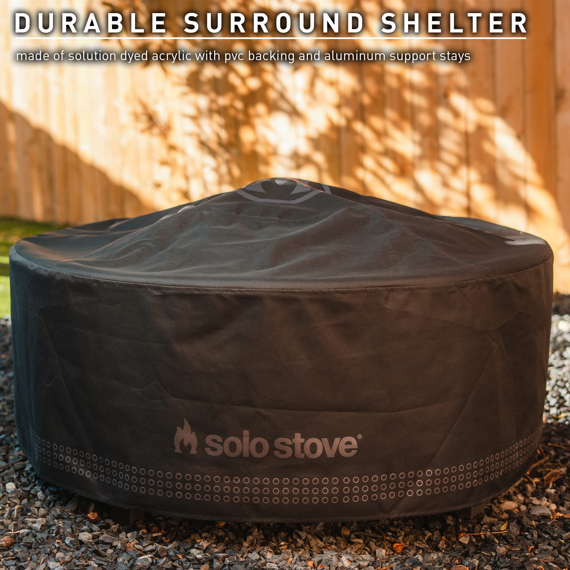 Aluminum support stays prevent pooling on top of the Surround Shelter Small.