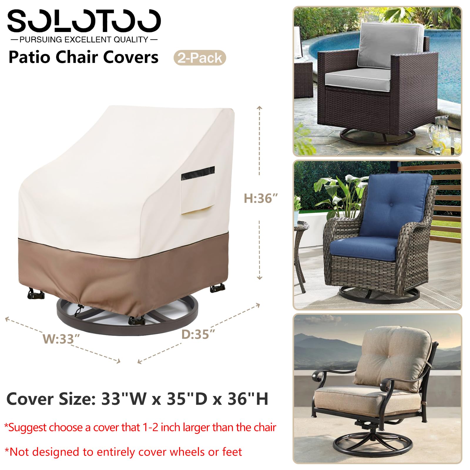 SoloToo beige patio chair cover with buckle adjustment for windy stability.